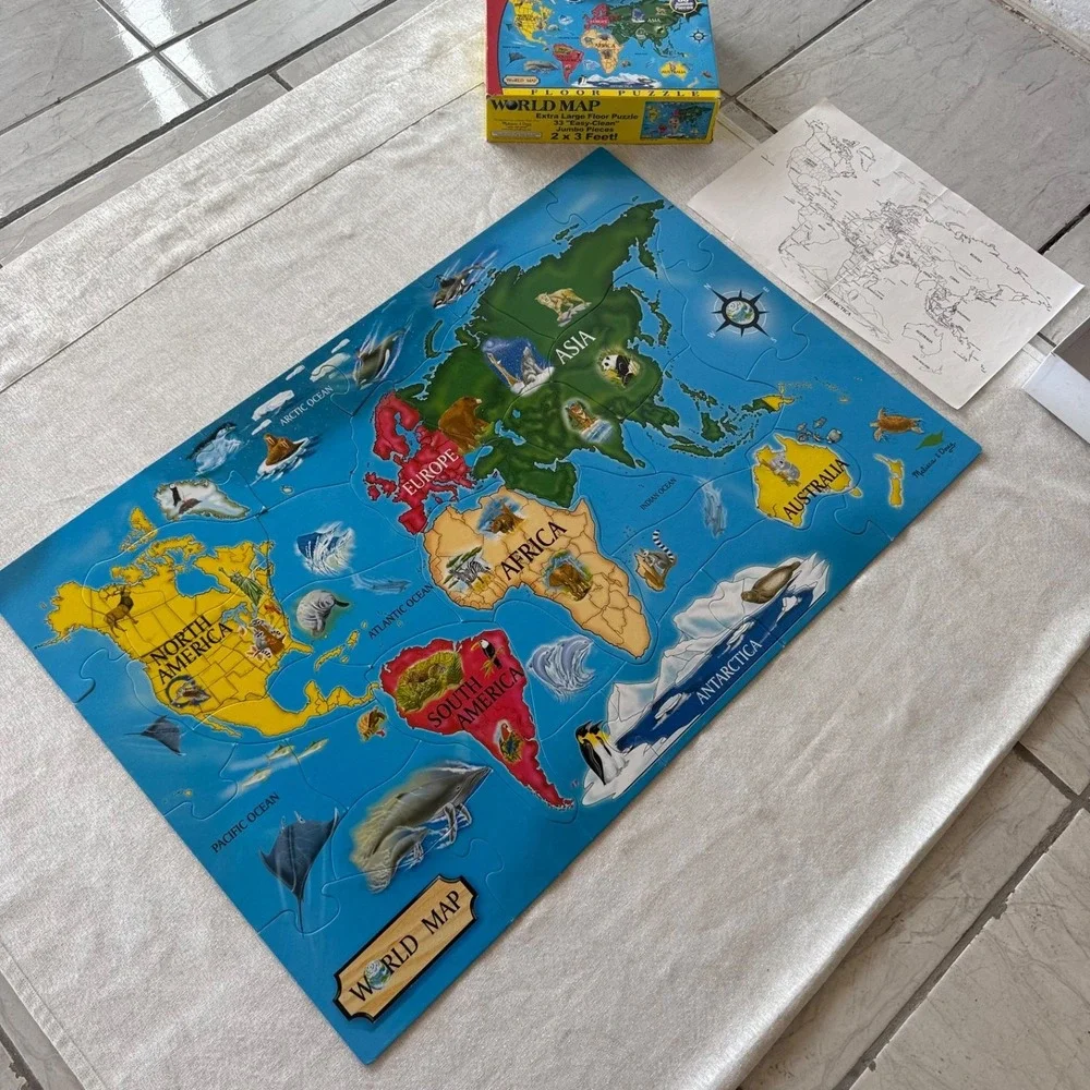 Melissa & Doug World Map Floor Puzzle 33 Pieces Jumbo 2x3Ft Complete Educational